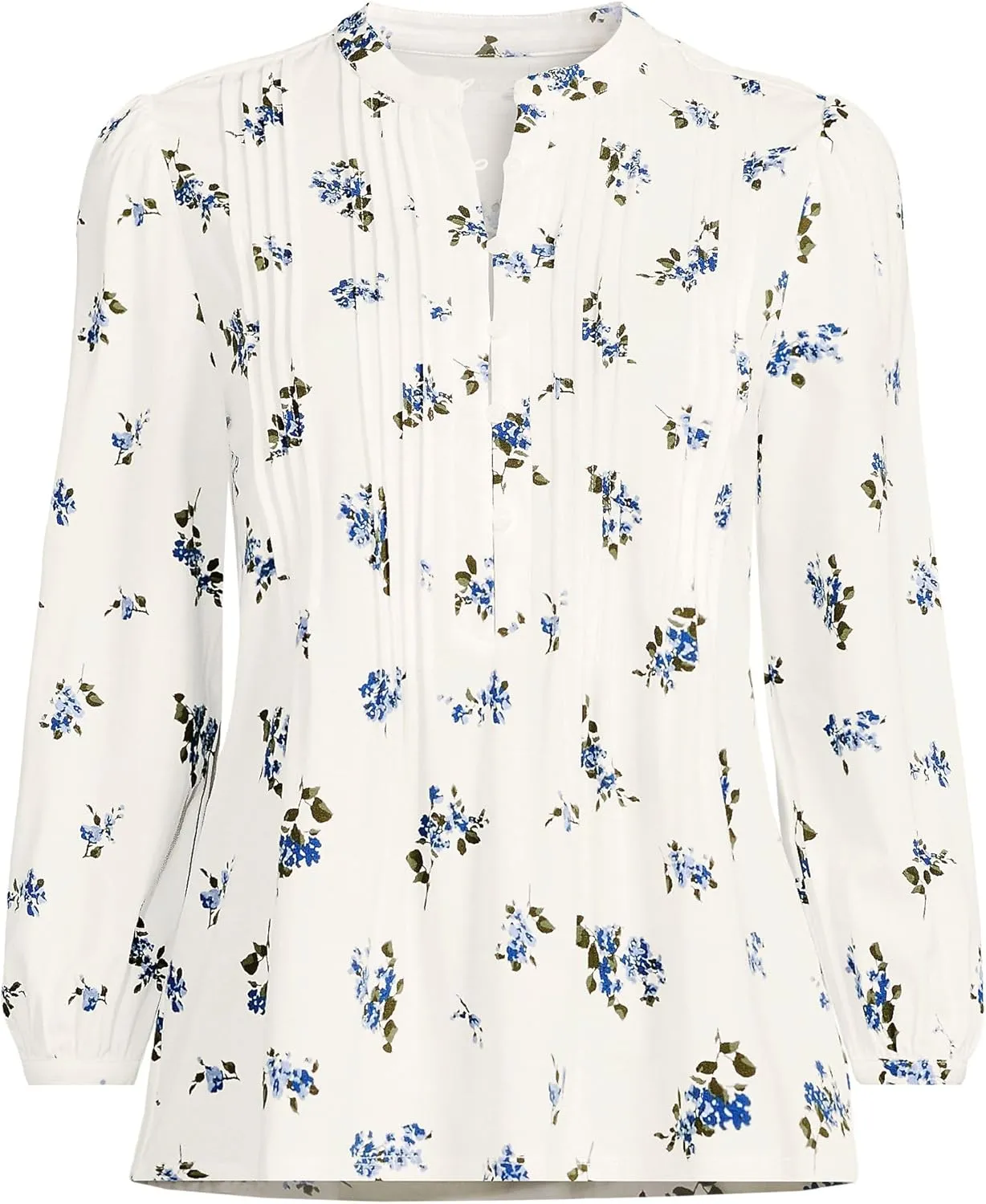 Lands' End Women's Lightweight Jersey Button Pintuck Top