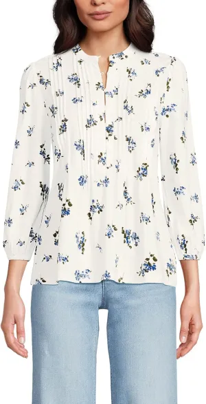 Lands' End Women's Lightweight Jersey Button Pintuck Top