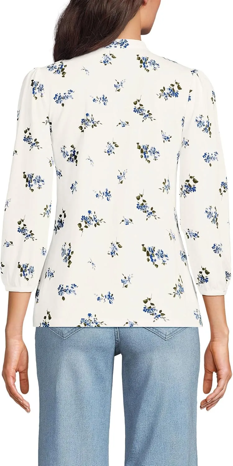 Lands' End Women's Lightweight Jersey Button Pintuck Top