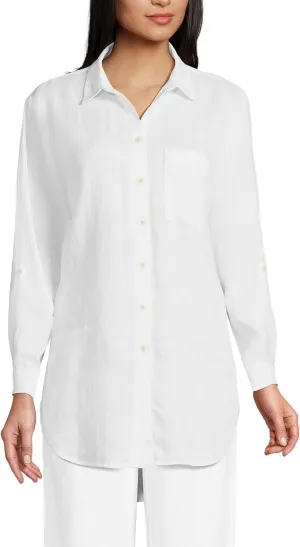 Lands' End Women's Linen Roll Sleeve Relaxed Tunic Top