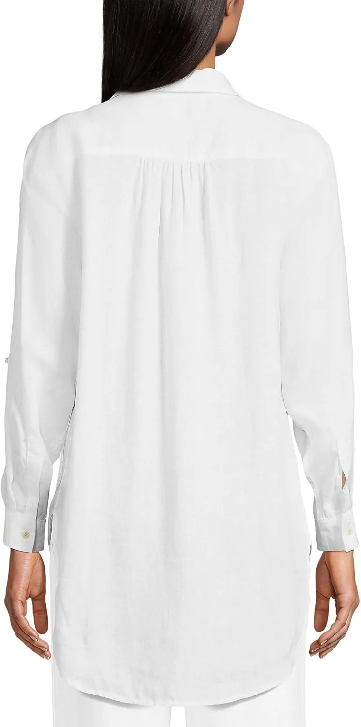 Lands' End Women's Linen Roll Sleeve Relaxed Tunic Top