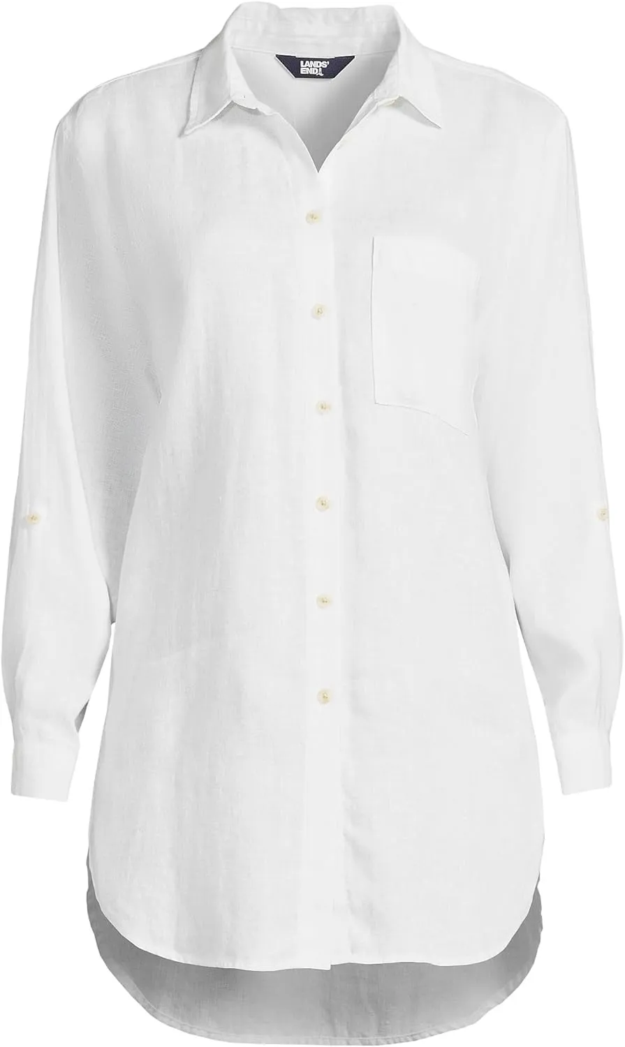 Lands' End Women's Linen Roll Sleeve Relaxed Tunic Top
