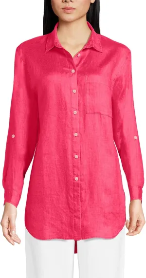 Lands' End Women's Linen Roll Sleeve Relaxed Tunic Top