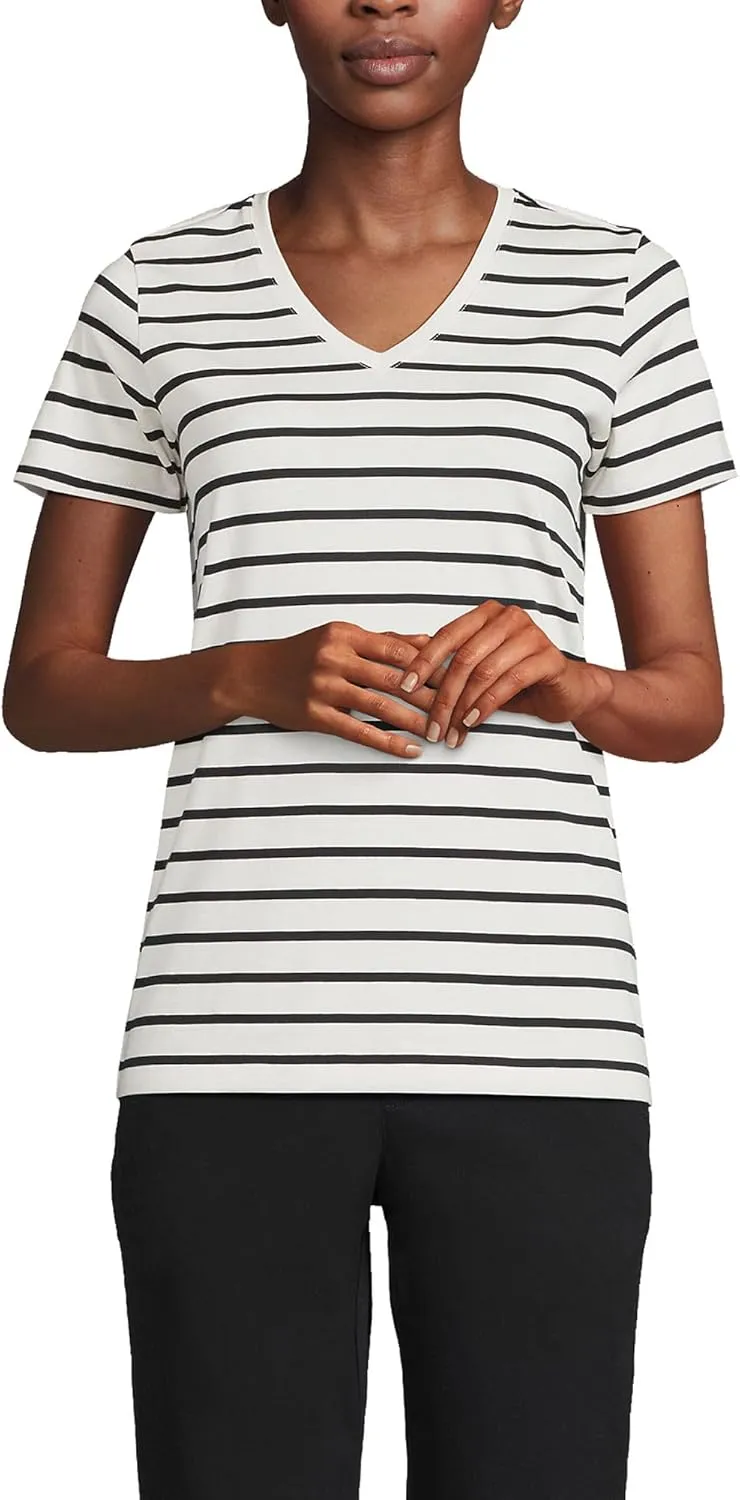 Lands' End Women's Relaxed American-Grown Supima Cotton V-Neck T-Shirt