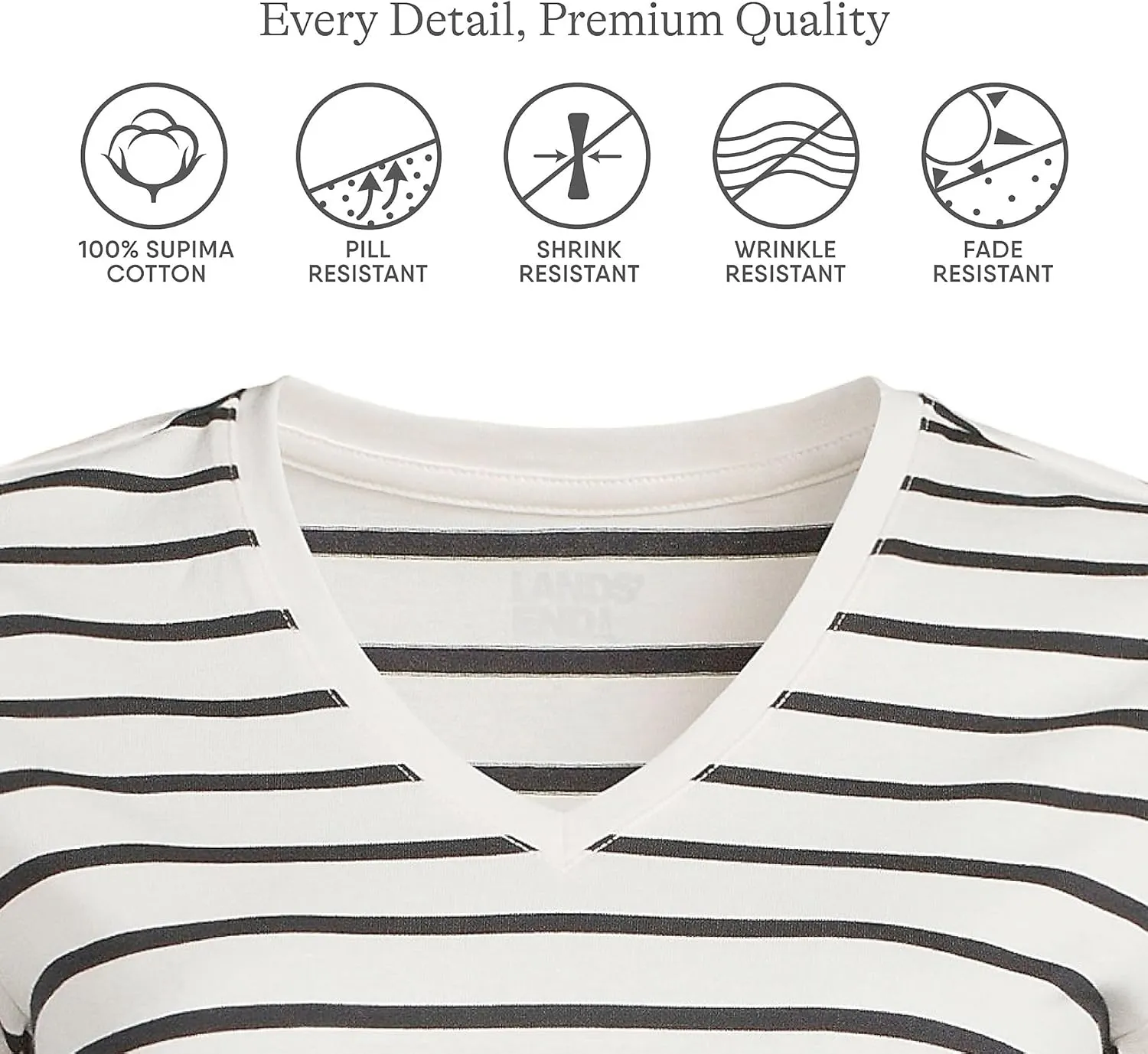 Lands' End Women's Relaxed American-Grown Supima Cotton V-Neck T-Shirt