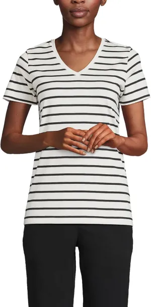 Lands' End Women's Relaxed American-Grown Supima Cotton V-Neck T-Shirt