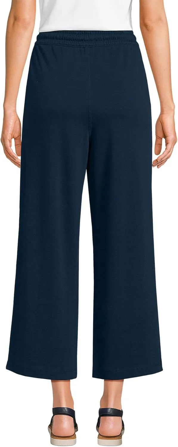 Lands' End Women's Sport Knit Pull On Drawstring Wide Leg Crop Pants