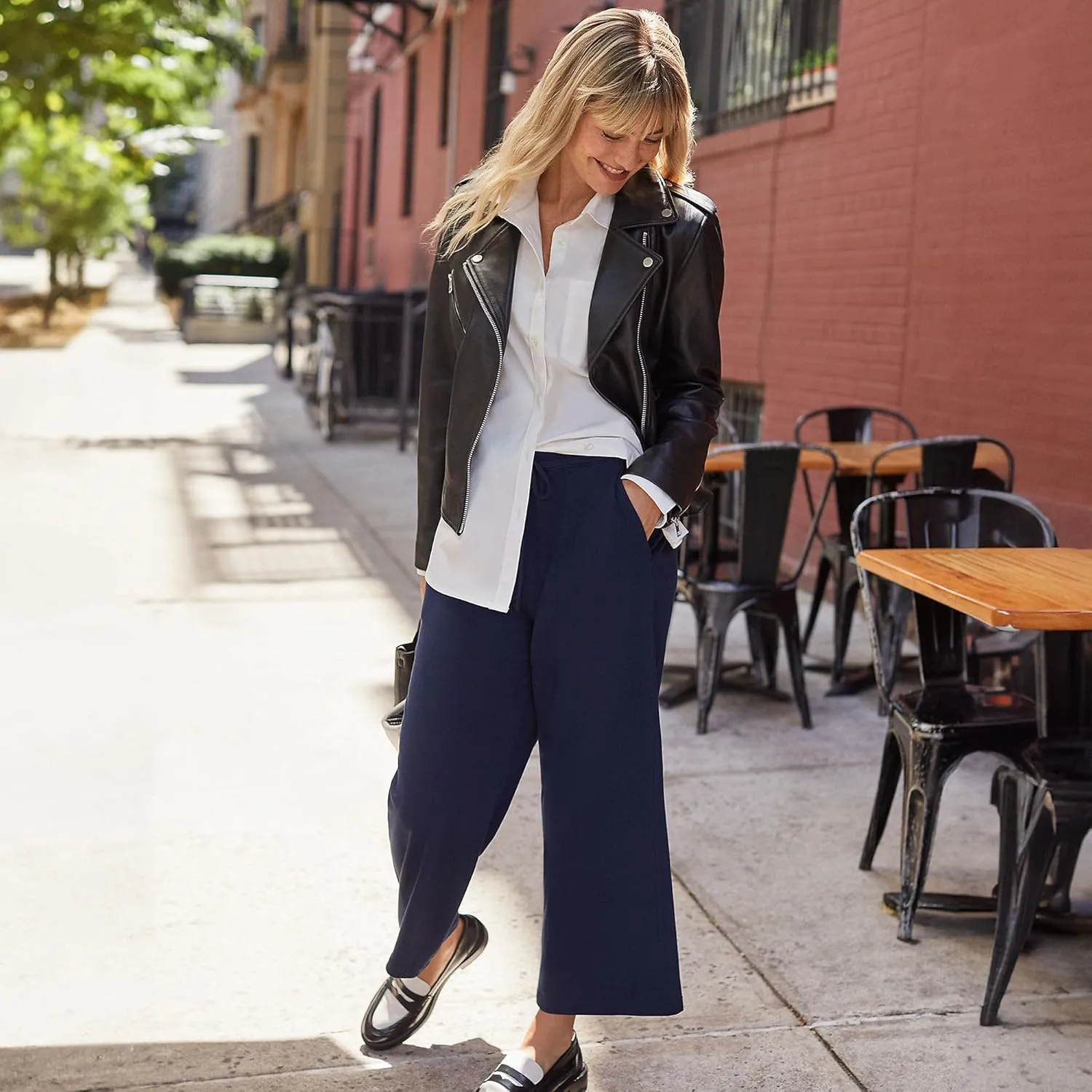 Lands' End Women's Sport Knit Pull On Drawstring Wide Leg Crop Pants