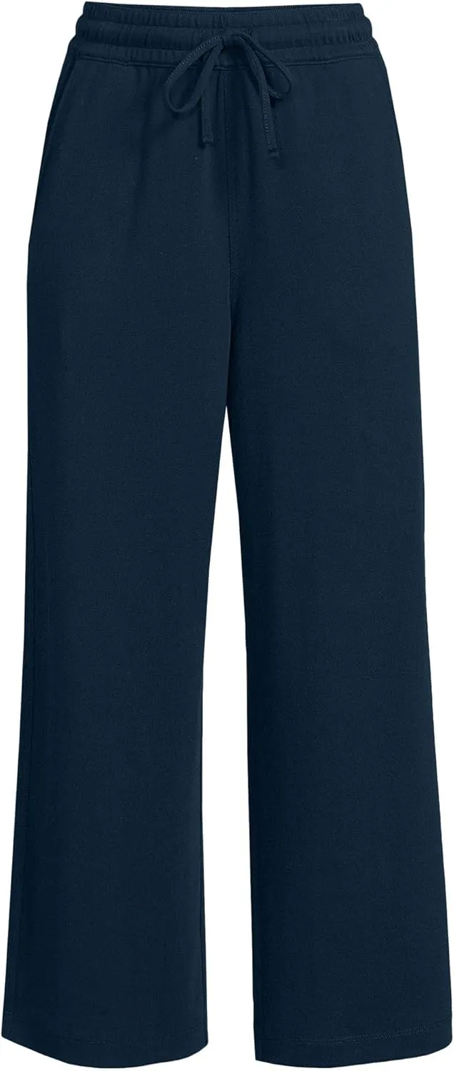 Lands' End Women's Sport Knit Pull On Drawstring Wide Leg Crop Pants