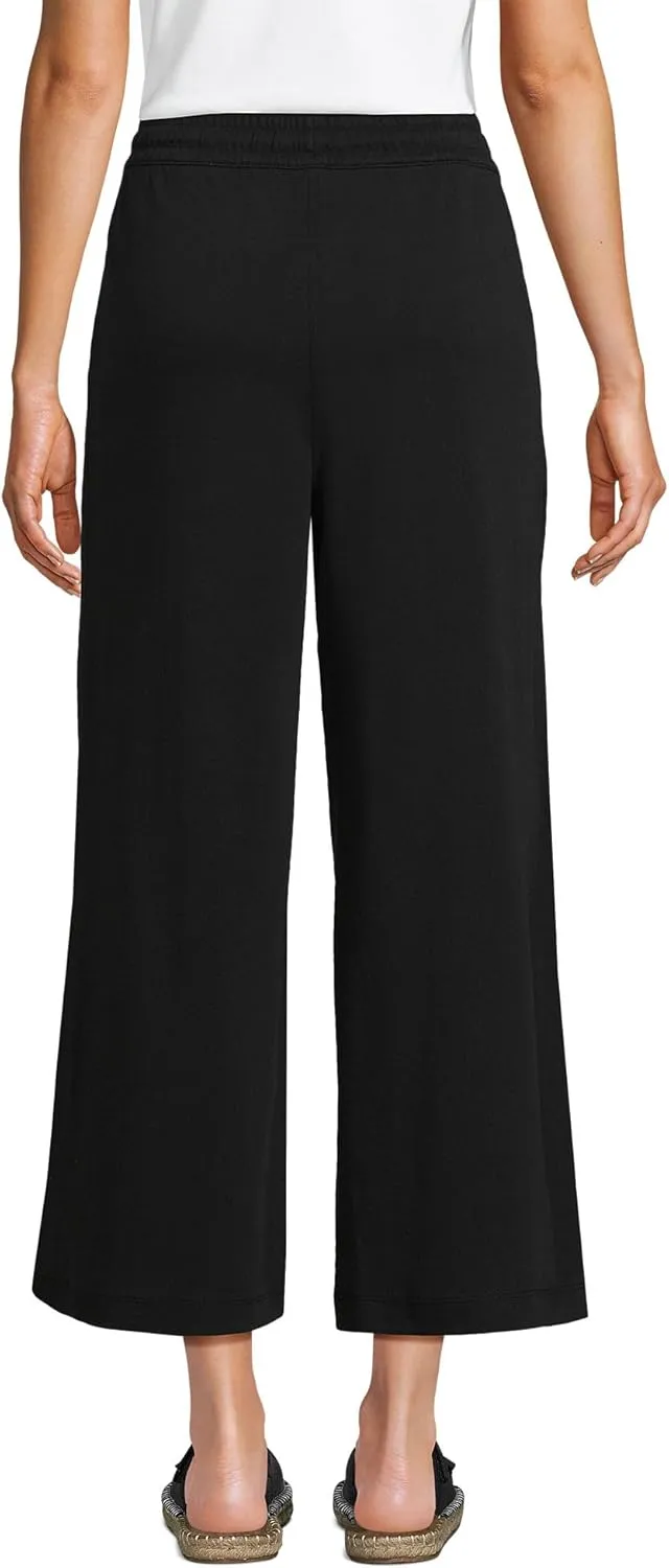 Lands' End Women's Sport Knit Pull On Drawstring Wide Leg Crop Pants