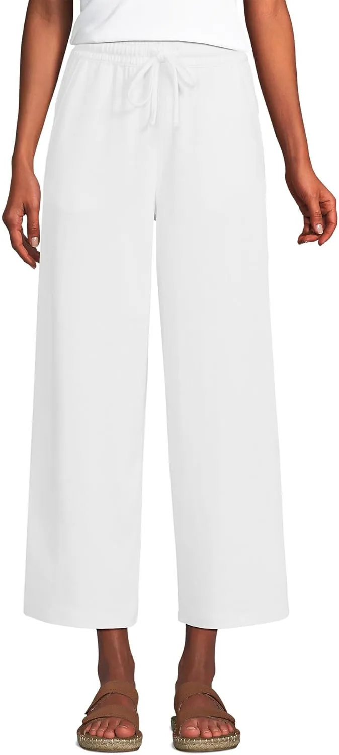 Lands' End Women's Sport Knit Pull On Drawstring Wide Leg Crop Pants