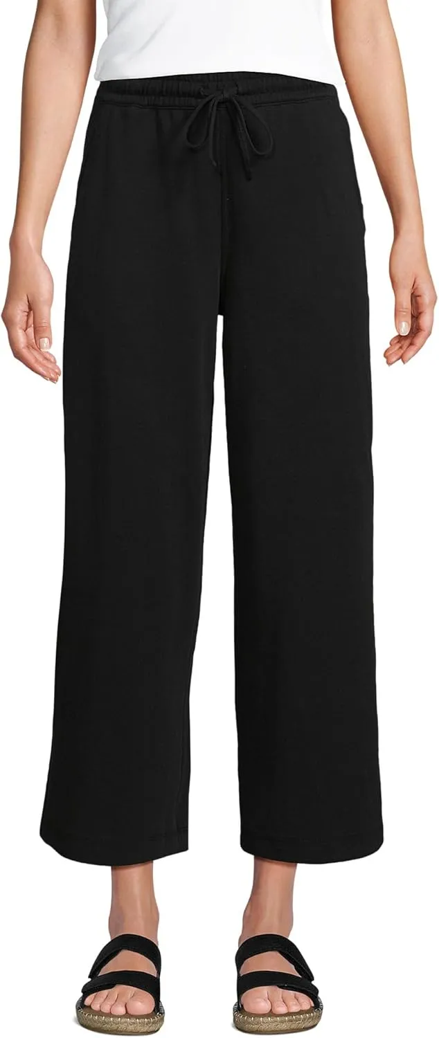 Lands' End Women's Sport Knit Pull On Drawstring Wide Leg Crop Pants