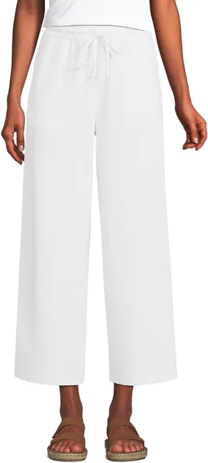 Lands' End Women's Sport Knit Pull On Drawstring Wide Leg Crop Pants