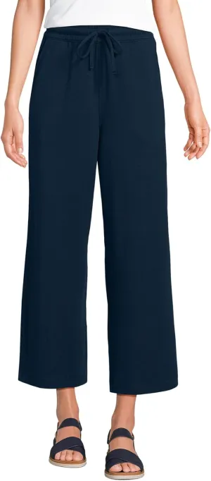 Lands' End Women's Sport Knit Pull On Drawstring Wide Leg Crop Pants