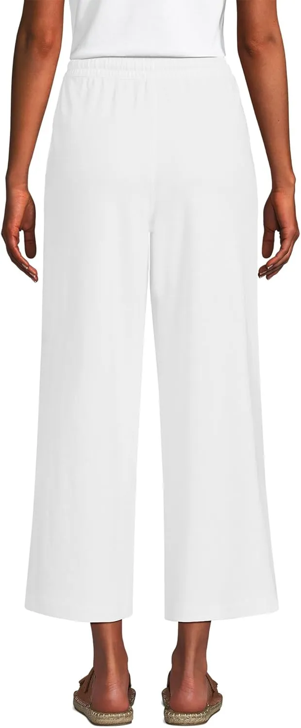 Lands' End Women's Sport Knit Pull On Drawstring Wide Leg Crop Pants