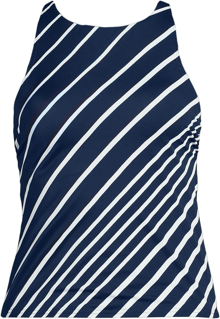 Lands' End Women's Tugless High Neck Strappy Back Tankini Swimsuit Top