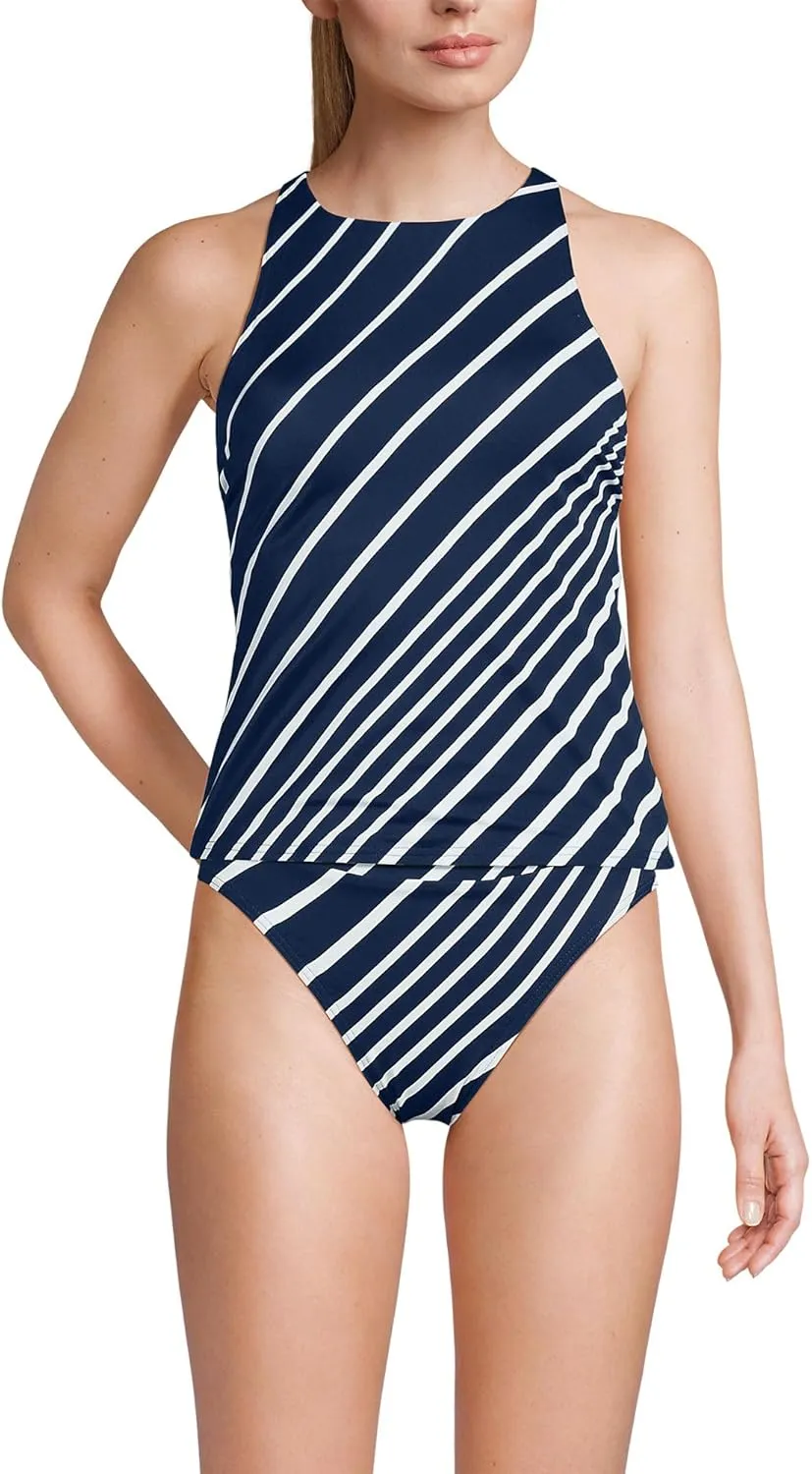 Lands' End Women's Tugless High Neck Strappy Back Tankini Swimsuit Top