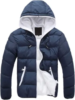 LCMTWX Casual Coat Hoodie Winter Men's Cotton-padded Zipper Color Collision Jacket Men's Coats Jackets Mens (Dark Blue, M)