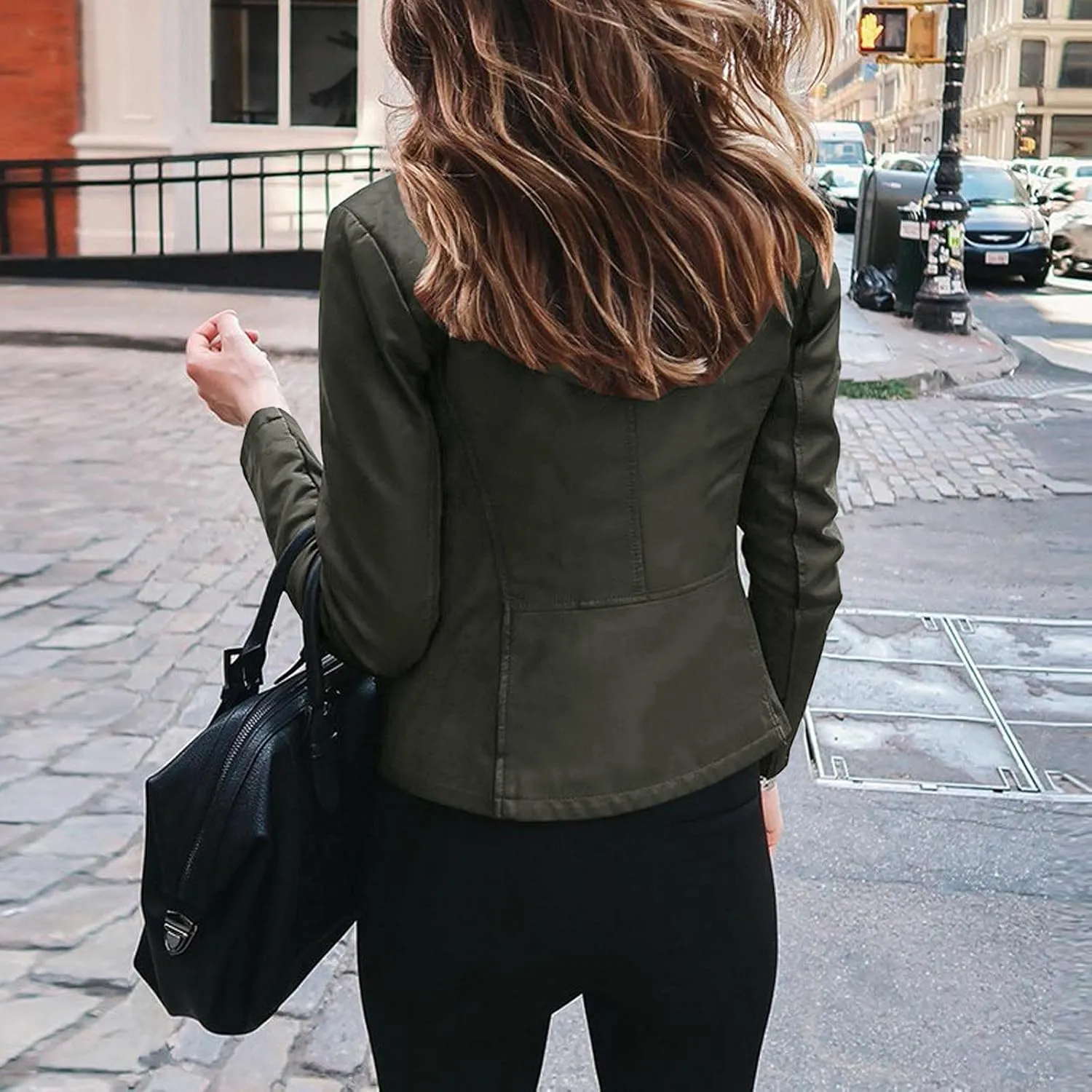 LCMTWX Leather Jacket Full Zip Snap Stand Collar Long Sleeve Outwear Cool Slim Jacket Coat for Vacation Brown Jacket Biker
