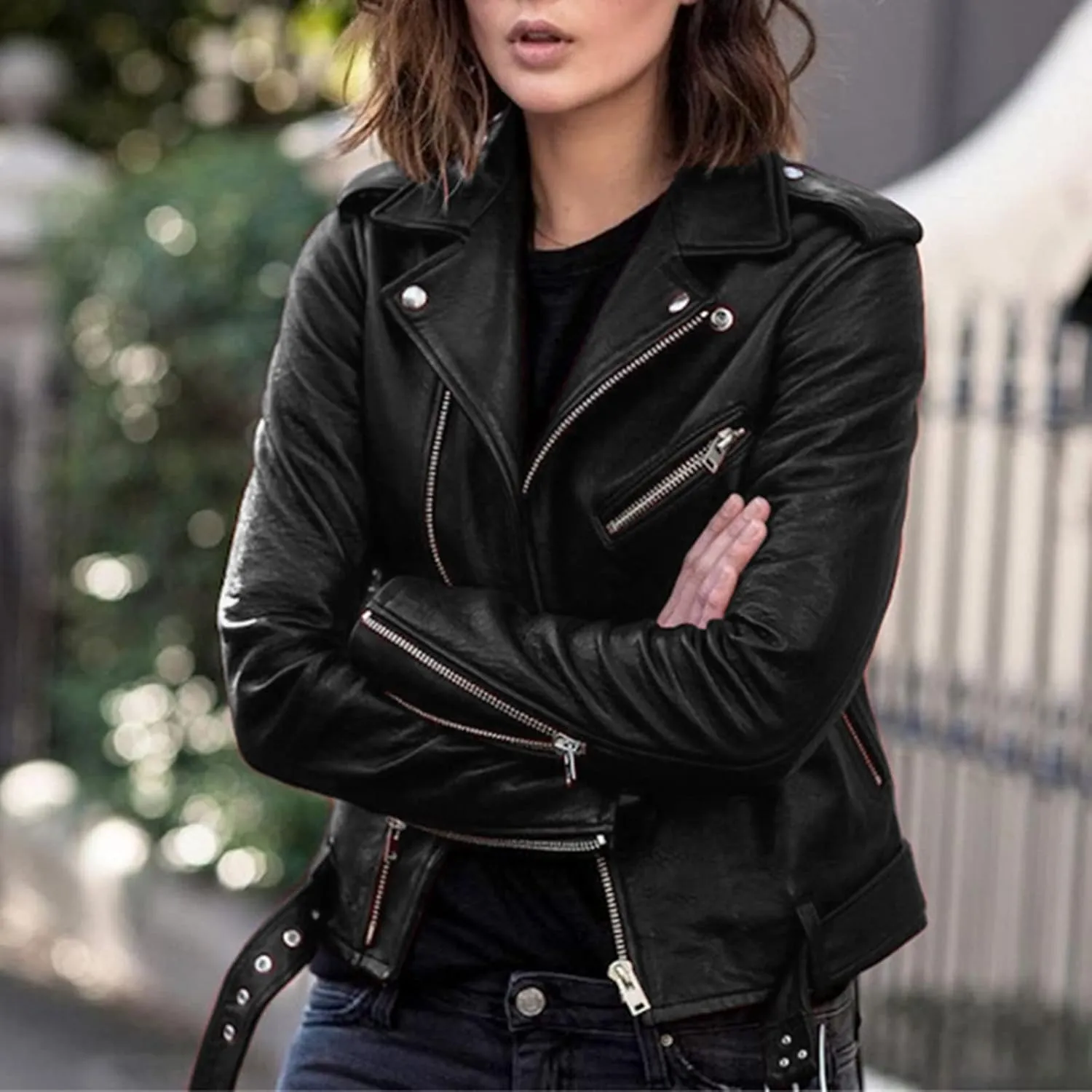 LCMTWX Leather Jacket Full Zip Snap Stand Collar Long Sleeve Outwear Cool Slim Jacket Coat for Vacation Brown Jacket Biker