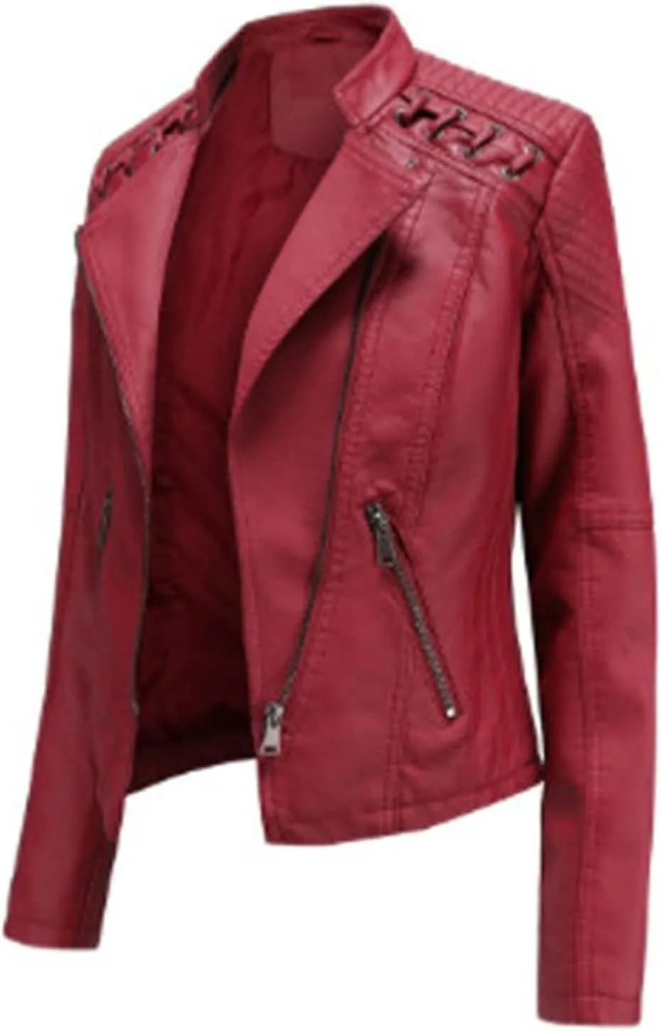 LCMTWX Leather Jacket Full Zip Snap Stand Collar Long Sleeve Outwear Cool Slim Jacket Coat for Vacation Brown Jacket Biker