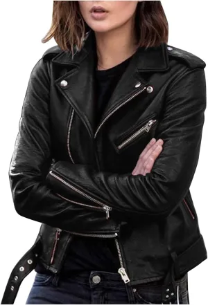 LCMTWX Leather Jacket Full Zip Snap Stand Collar Long Sleeve Outwear Cool Slim Jacket Coat for Vacation Brown Jacket Biker