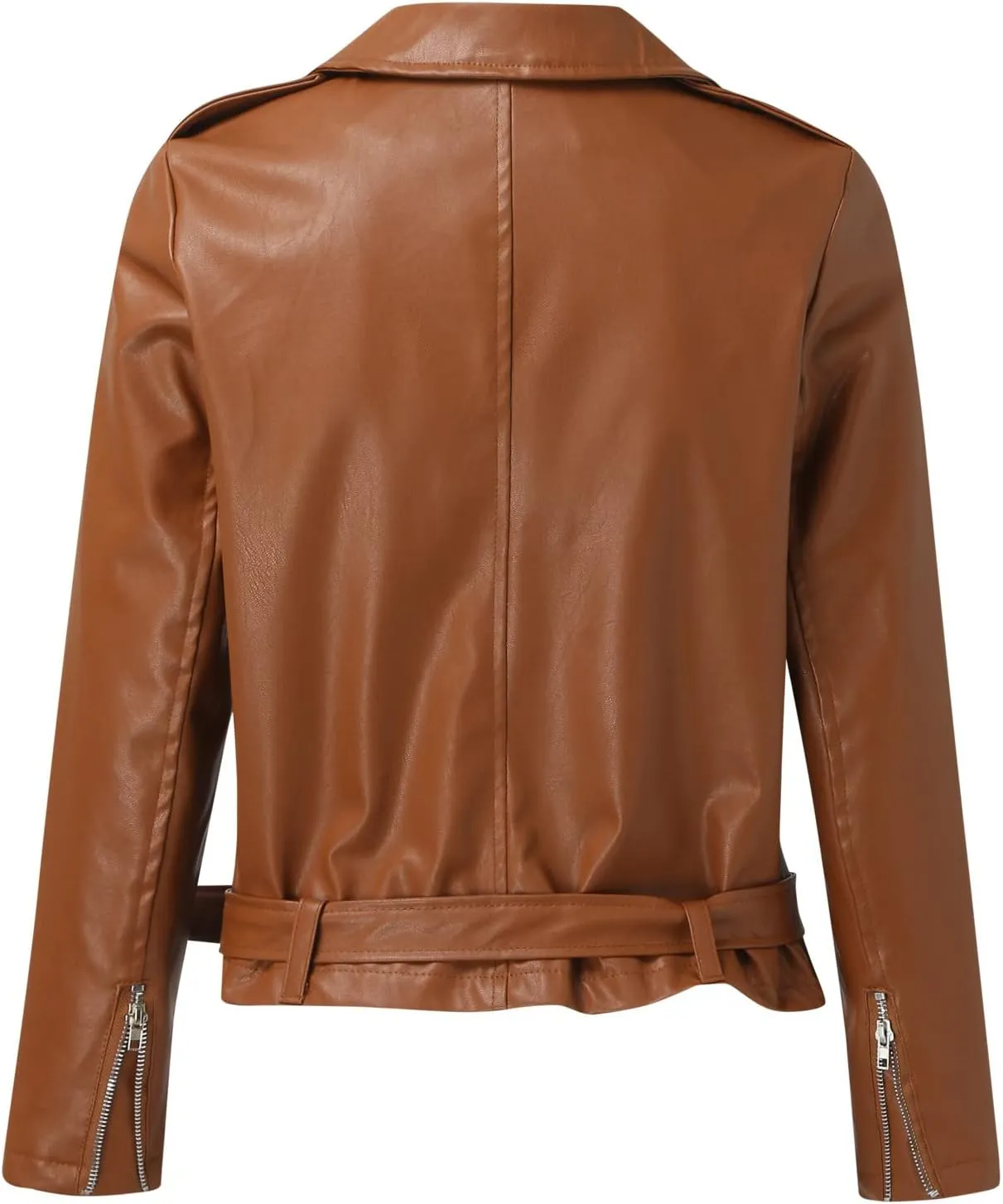 LCMTWX Leather Jacket Full Zip Snap Stand Collar Long Sleeve Outwear Cool Slim Jacket Coat for Vacation Brown Jacket Biker