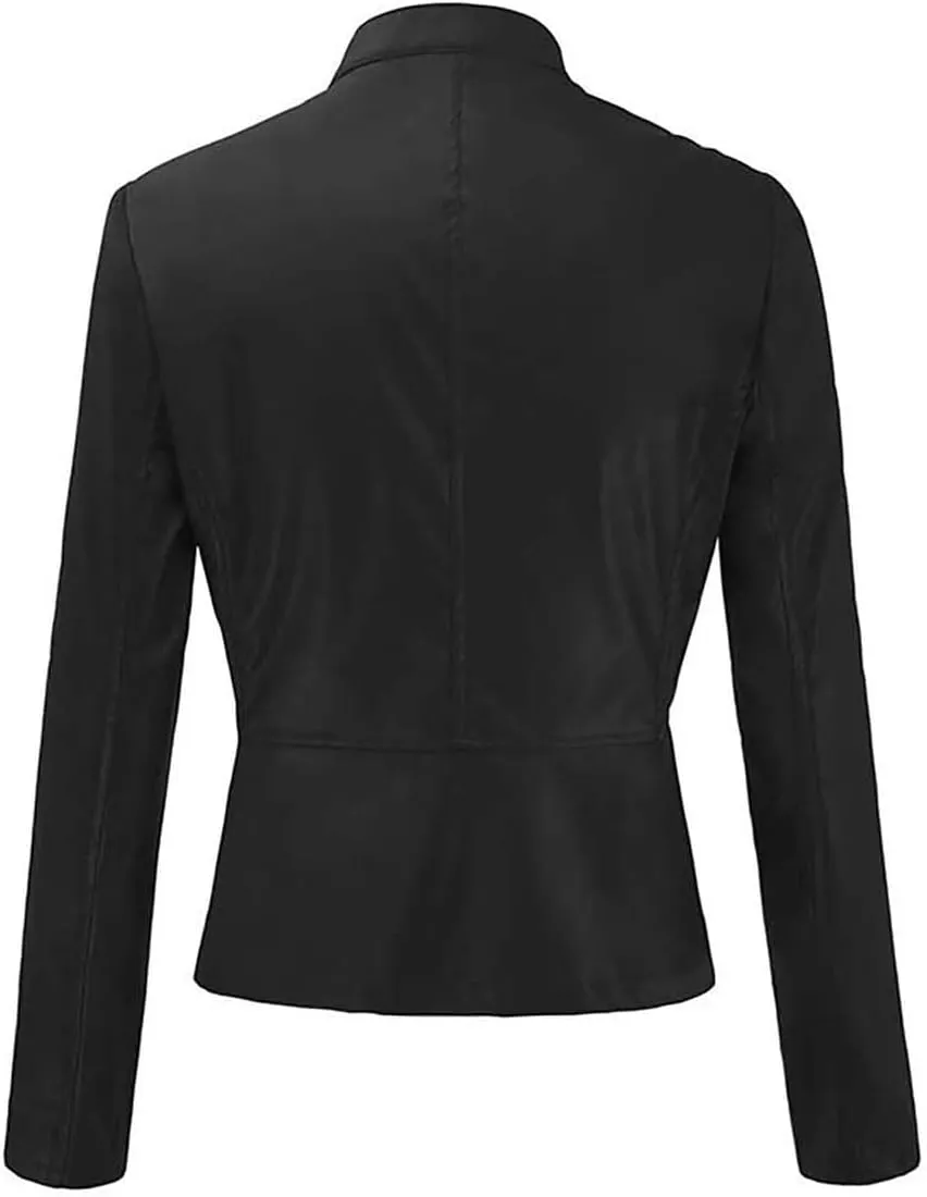 LCMTWX Womens Faux Leather Long Sleeve Jackets Collar Long Sleeve Outwear Cool Slim Jacket Coat for Plus Size Moto Biker