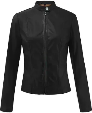 LCMTWX Womens Faux Leather Long Sleeve Jackets Collar Long Sleeve Outwear Cool Slim Jacket Coat for Plus Size Moto Biker