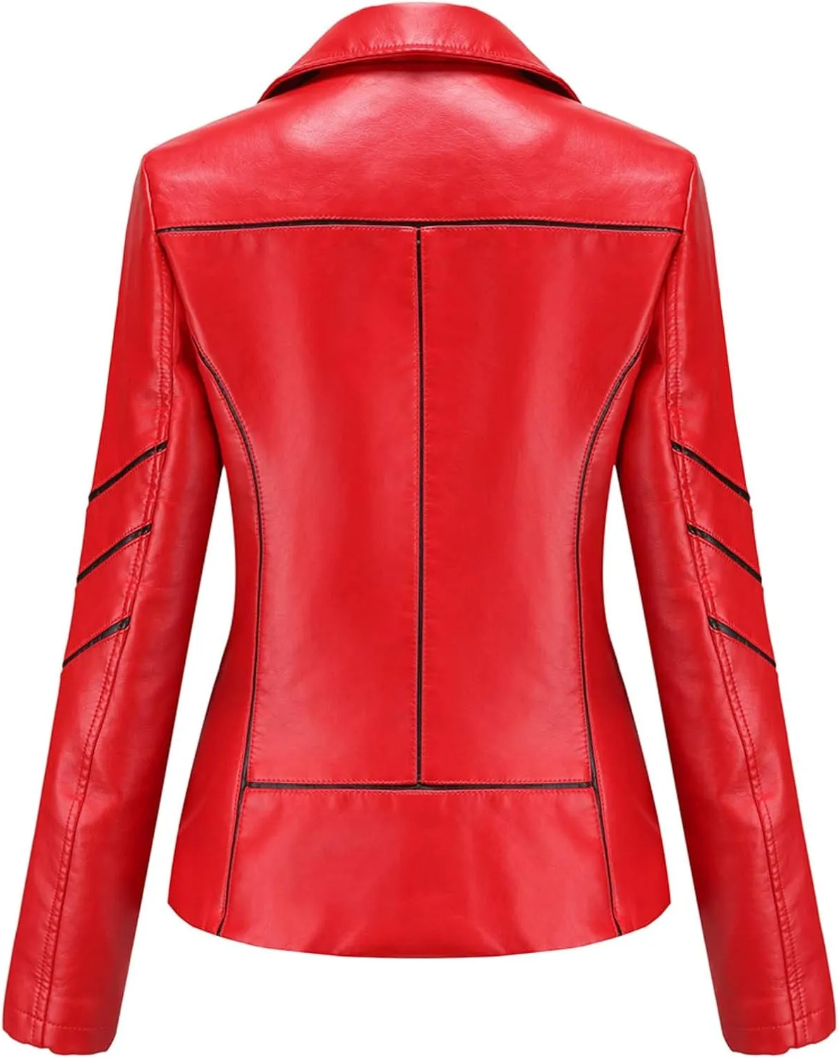 LCMTWX Womens Faux Leather Zip Up Moto Biker Jacket Long Sleeve Outwear Cool Slim Jacket Coat for Vacation Slim Lapel Women