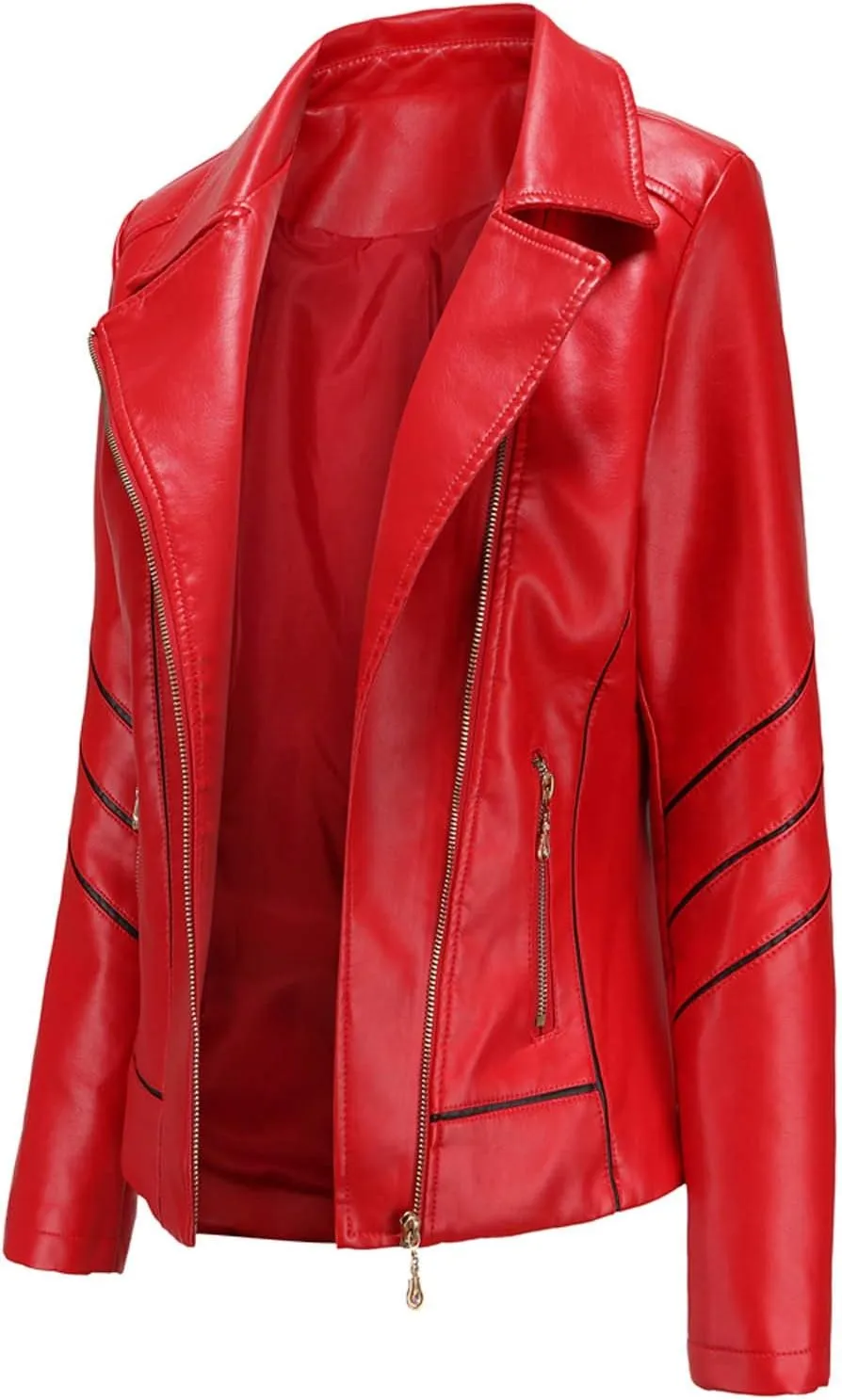 LCMTWX Womens Faux Leather Zip Up Moto Biker Jacket Long Sleeve Outwear Cool Slim Jacket Coat for Vacation Slim Lapel Women