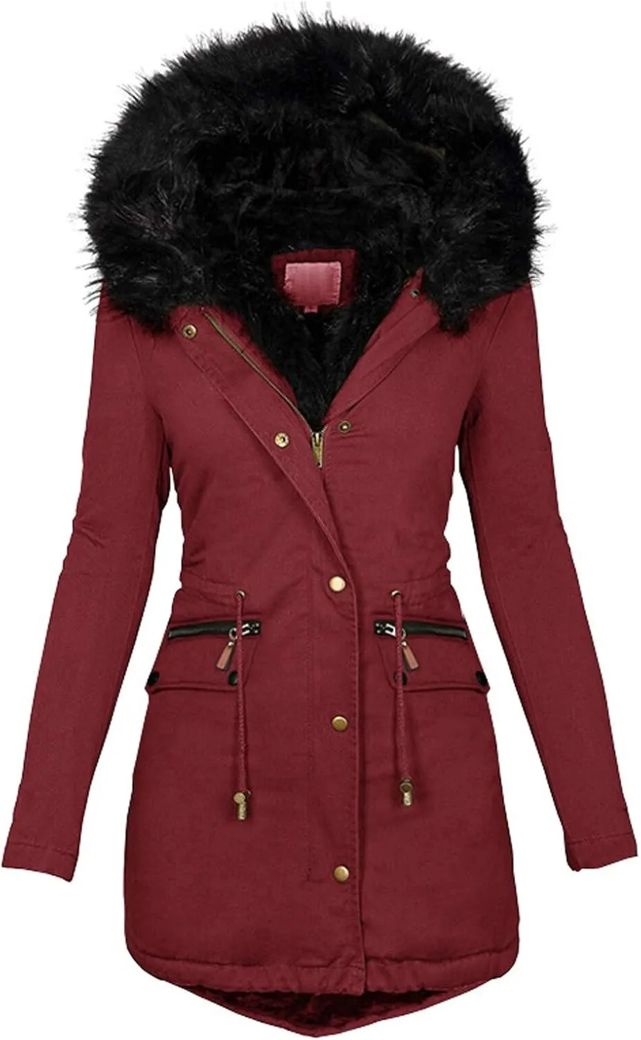 LCMTWX Womens Fleece Lined Raincoat Overcoat Casual Winter Slim Women's Coat Hooded Trench Coats Rain Jacket Womens With