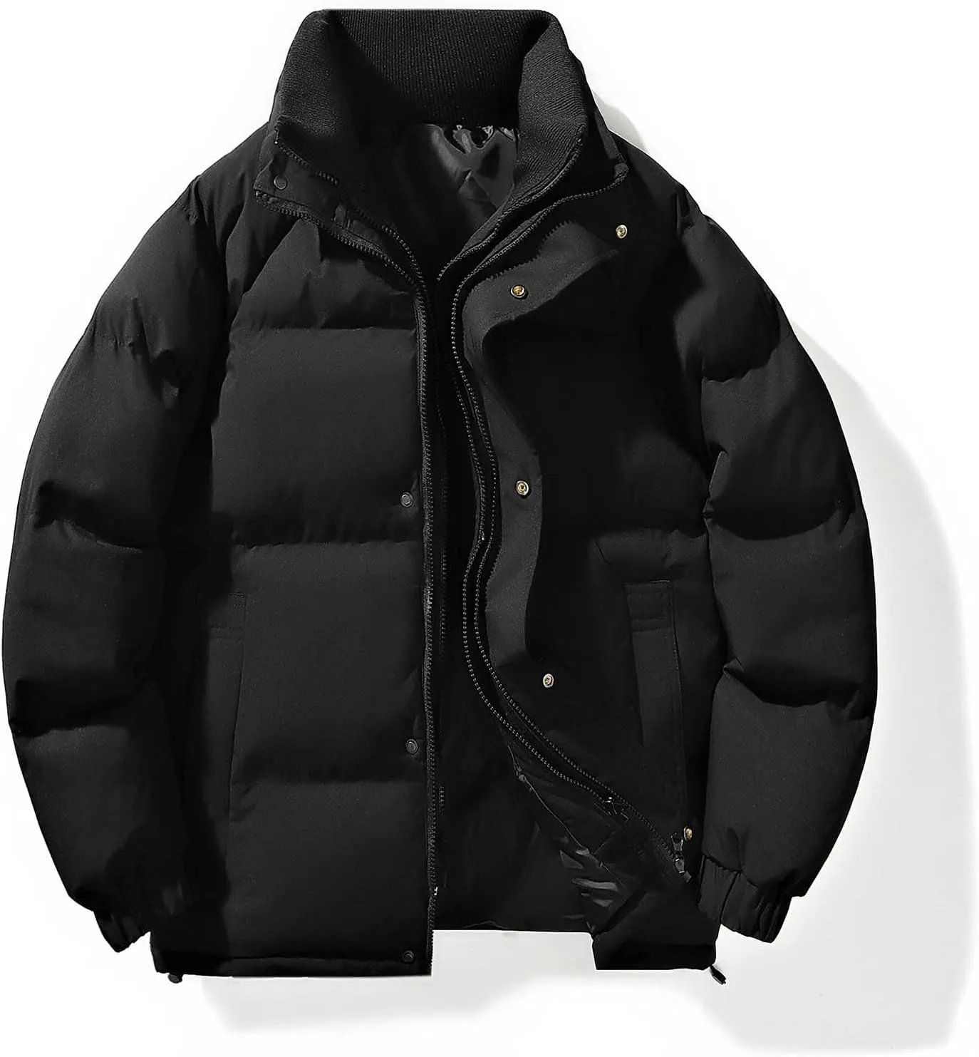 lcziwo Mens Oversized Winter Puffer Jacket Double Zipper Stand Collar Warm Quilted Coat Thick Outdoor Cotton-Padded Jacket