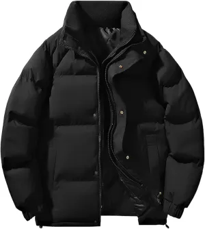 lcziwo Mens Oversized Winter Puffer Jacket Double Zipper Stand Collar Warm Quilted Coat Thick Outdoor Cotton-Padded Jacket