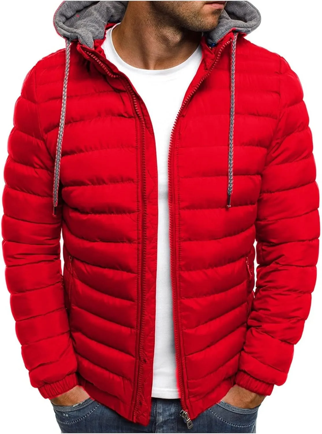 lcziwo Men's Winter Jacket Big and Tall Lightweight Zip up Puffer Quilted Jackets Casual Loose Padded Warm Hooded Coats