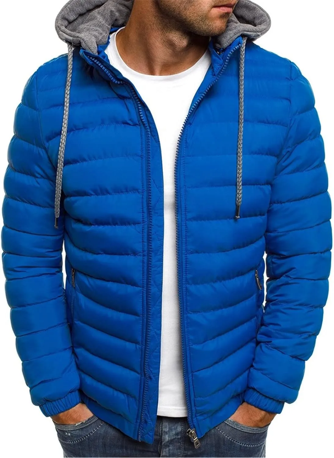 lcziwo Men's Winter Jacket Big and Tall Lightweight Zip up Puffer Quilted Jackets Casual Loose Padded Warm Hooded Coats