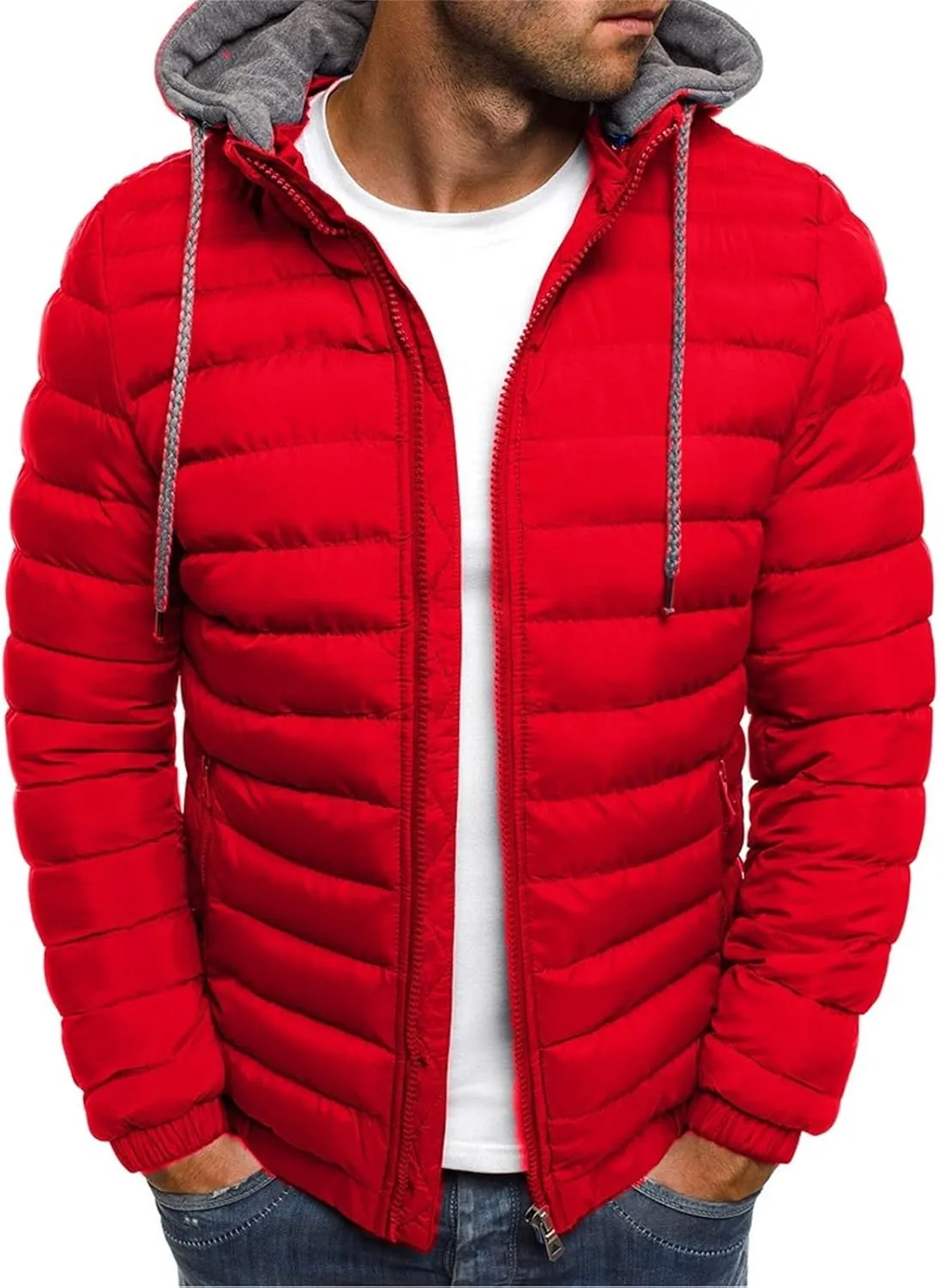 lcziwo Men's Winter Jacket Big and Tall Lightweight Zip up Puffer Quilted Jackets Casual Loose Padded Warm Hooded Coats