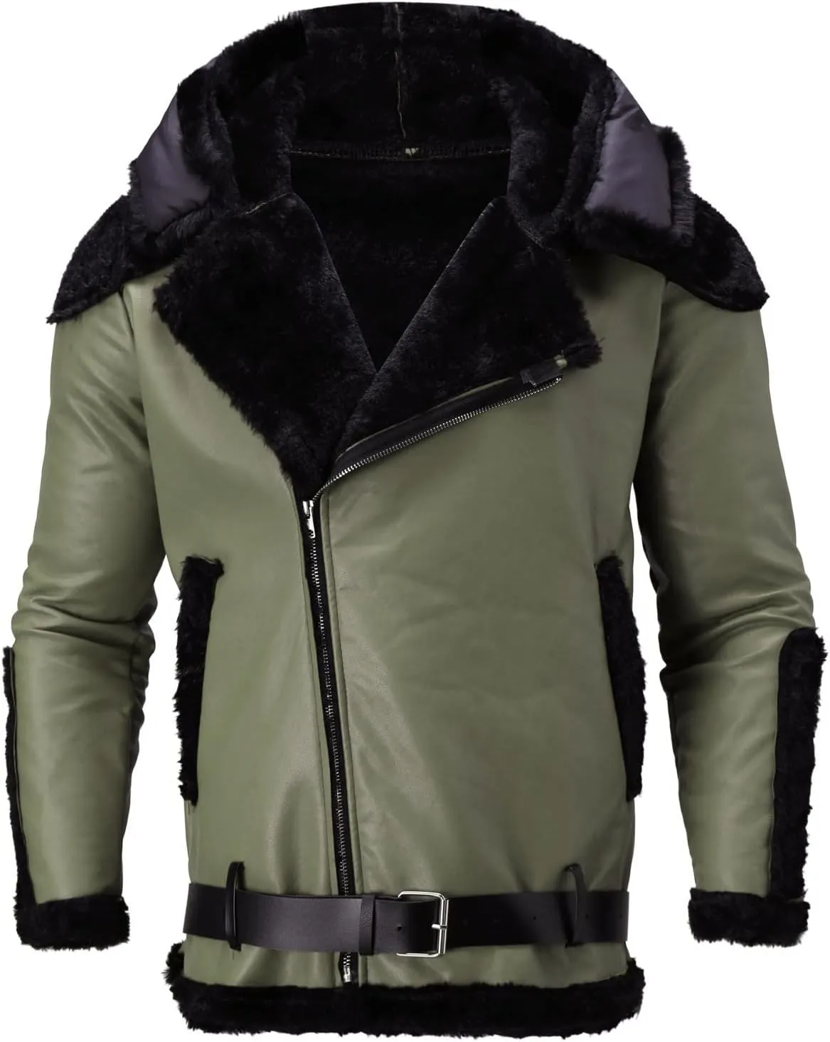 Leather Motorcycle Jacket Casual Solid Color Zipper Pocket Leather Jacket Coat Mens Winter Jackets Textile