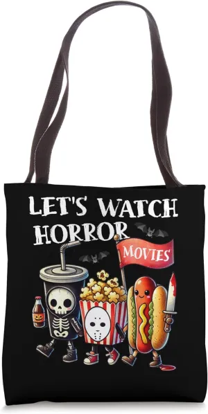 Lets Watch Horror Movies Halloween Funny Ghost Skeleton Tote Bag