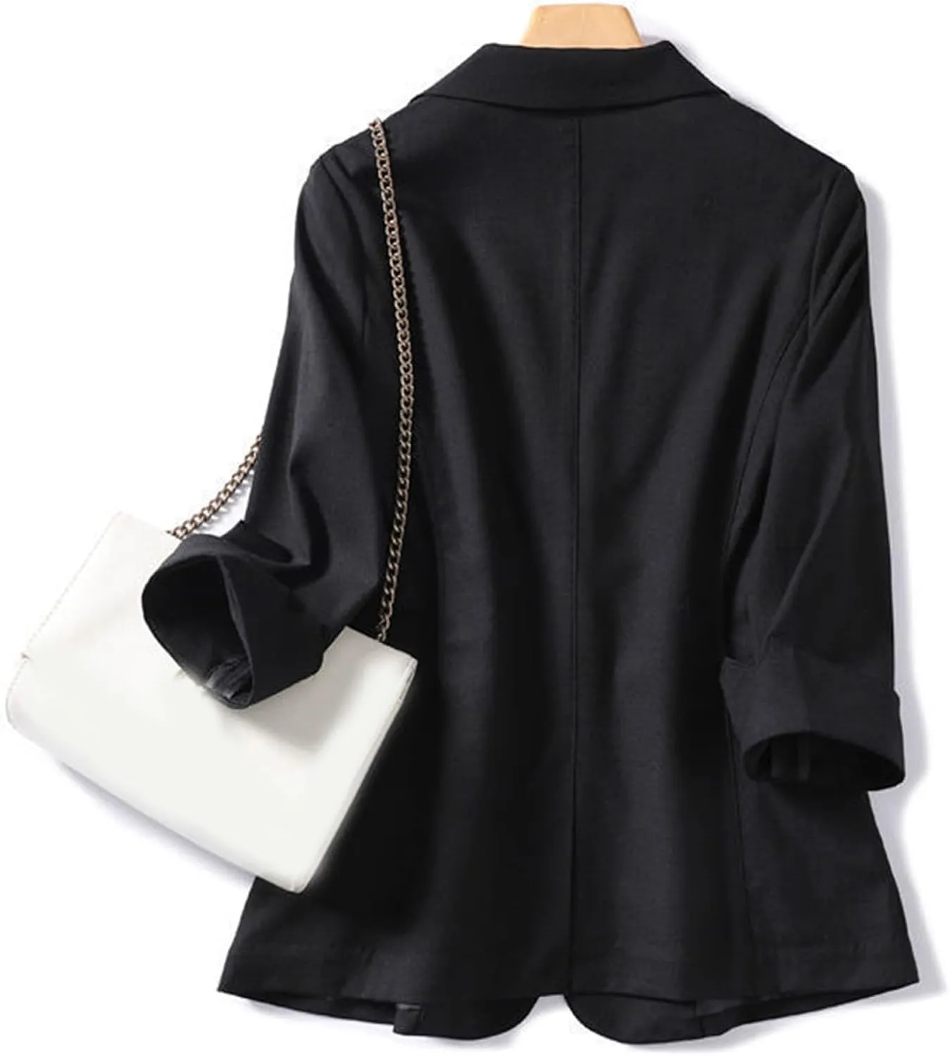 Linen Blazer Women Casual Solid 3/4 Sleeve Suit Blazer Notch Lapel One Button Suit Coat Jackets Loose Casual Blazers