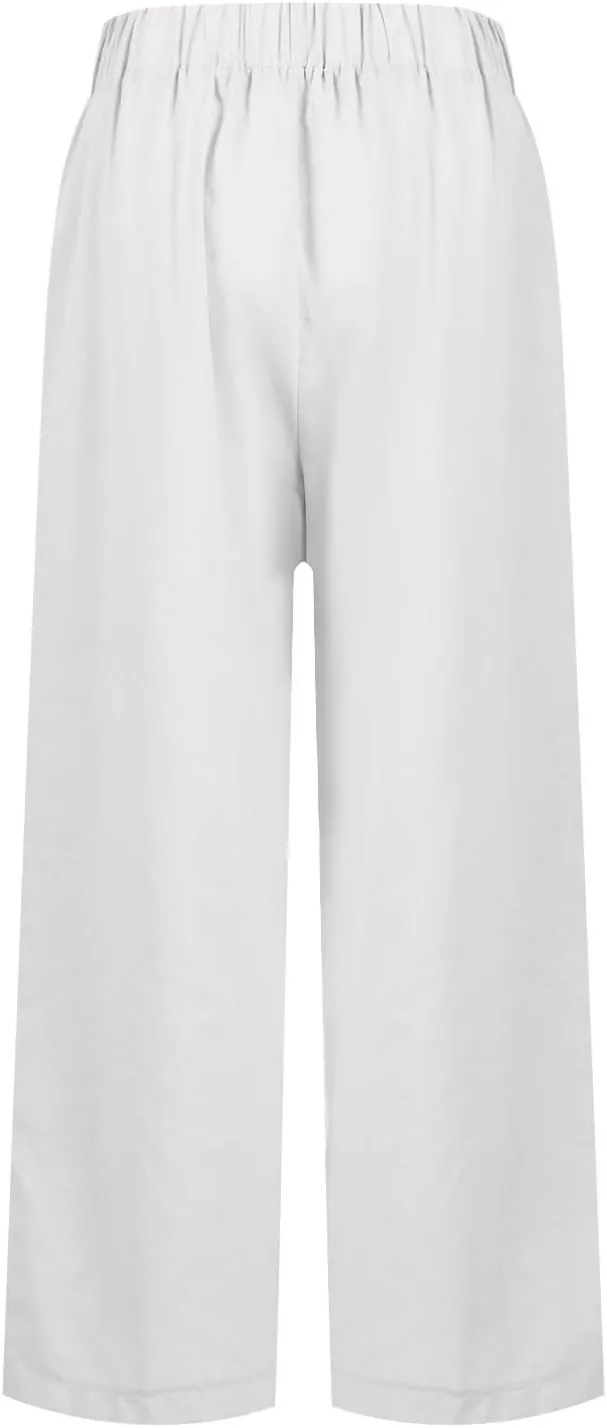 Linen Capri Pants for Women High Waisted Wide Leg Lounge Pant Comfy Soft Trousers Boho Beach Baggy Capris Casual Resort Wear