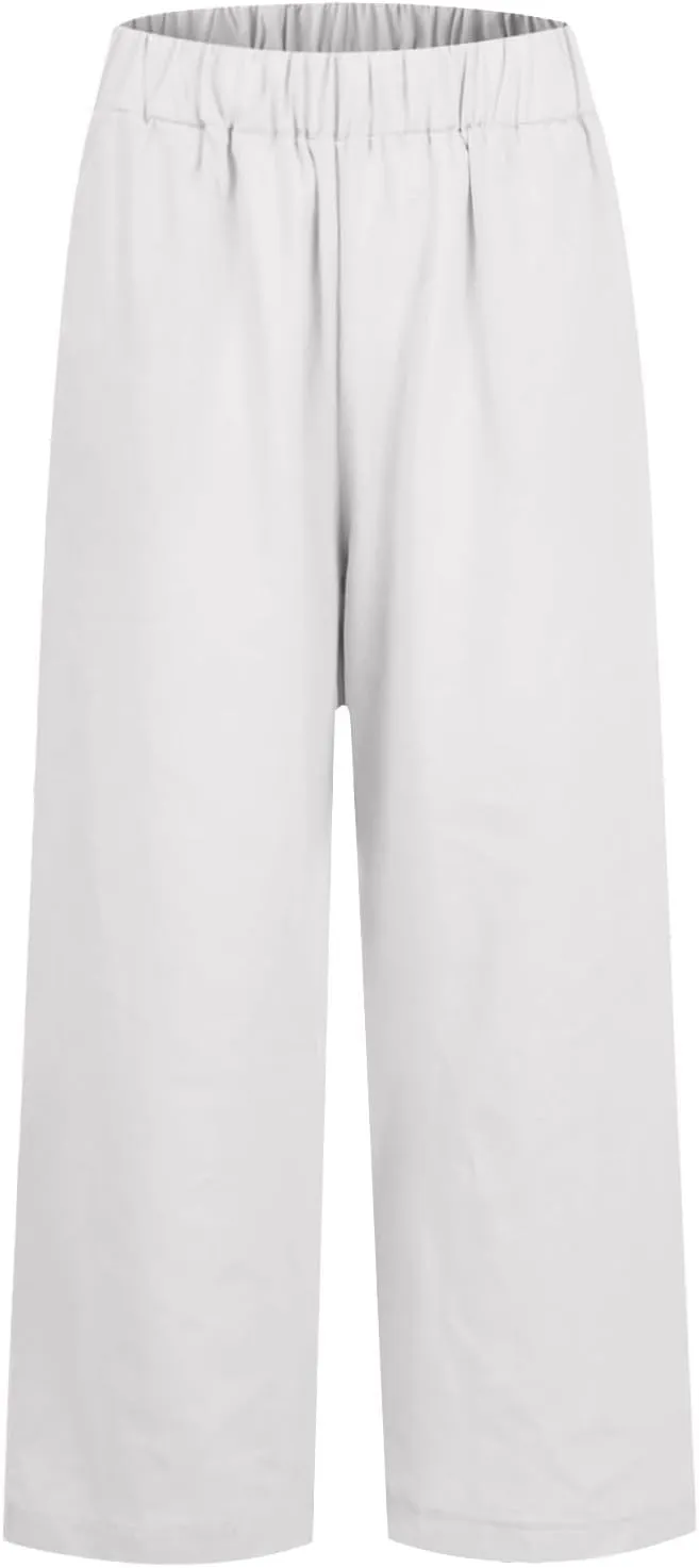 Linen Capri Pants for Women High Waisted Wide Leg Lounge Pant Comfy Soft Trousers Boho Beach Baggy Capris Casual Resort Wear