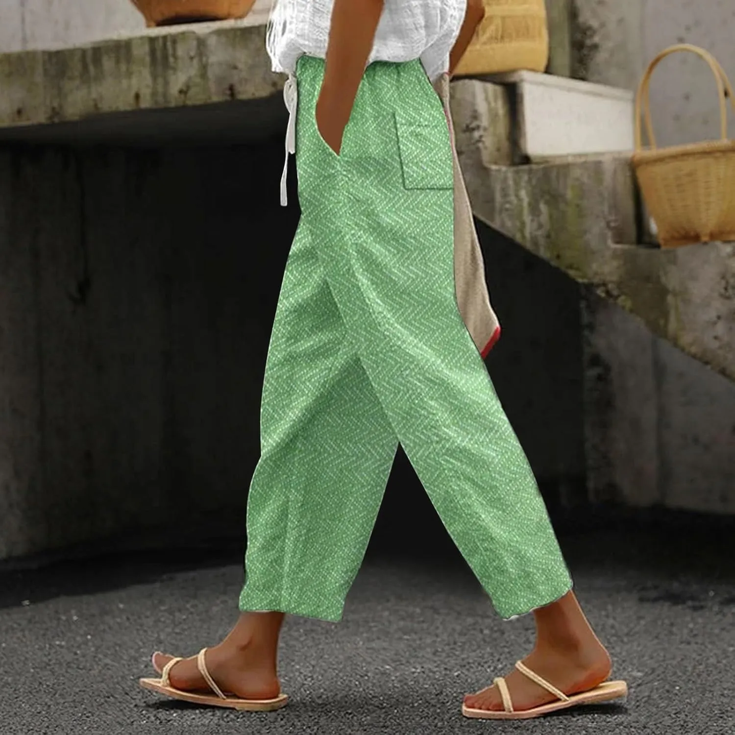 Linen Pants for Women 2025 Plus Size Summer Fashion Casual Pants Comfy Drawstring Elastic Waist Boho Beach Trouser