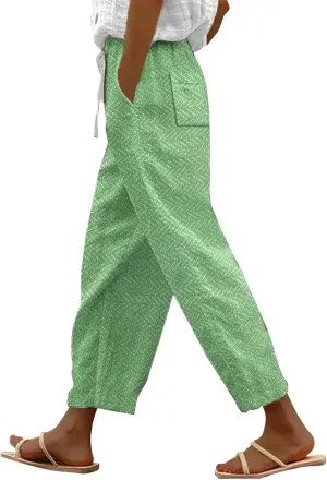 Linen Pants for Women 2025 Plus Size Summer Fashion Casual Pants Comfy Drawstring Elastic Waist Boho Beach Trouser