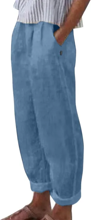 Linen Pants for Women High Waist Wide Leg Pants Loose Fit Summer Beach Pants Lightweight Long Casual Trousers Pocket