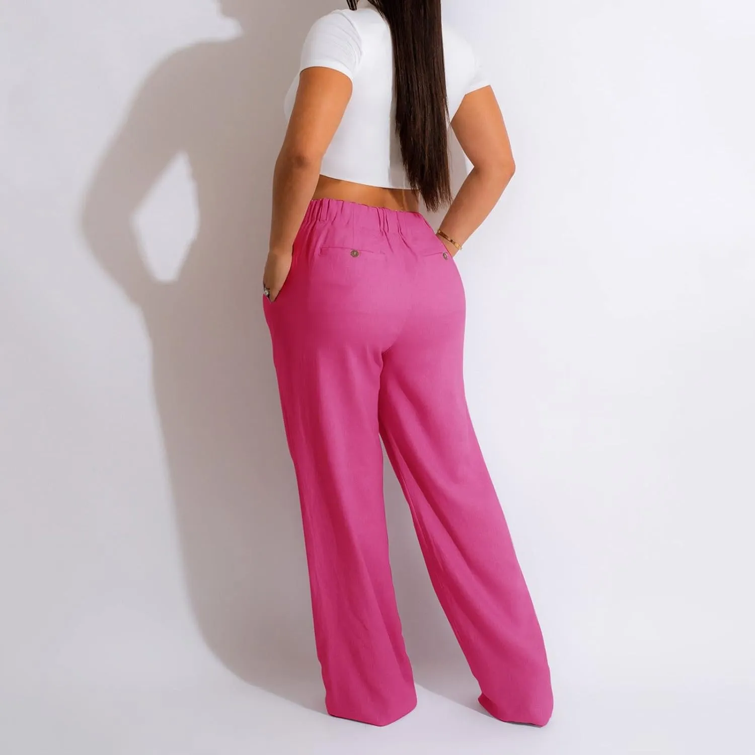 Linen Pants for Women Tall Summer Plus Size Linen Palazzo Pants High Rise Flowy Casual Beach Pants with Pockets