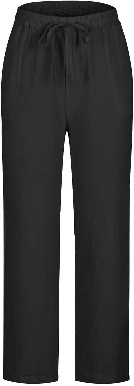 Linen Pants Women 2025 Straight Wide Leg Pants High Waisted Casual Summer Pants Lounge Beach Trousers with Pockets