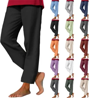 Linen Pants Women 2025 Straight Wide Leg Pants High Waisted Casual Summer Pants Lounge Beach Trousers with Pockets