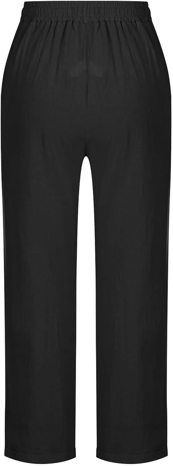 Linen Pants Women 2025 Straight Wide Leg Pants High Waisted Casual Summer Pants Lounge Beach Trousers with Pockets