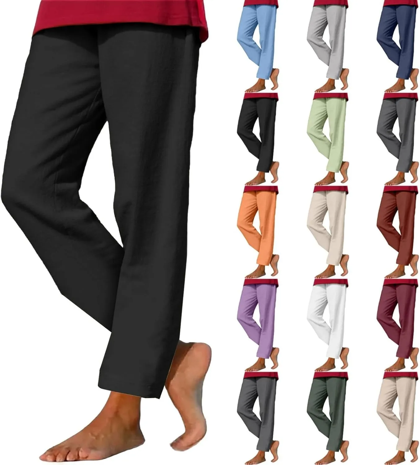 Linen Pants Women 2025 Straight Wide Leg Pants High Waisted Casual Summer Pants Lounge Beach Trousers with Pockets